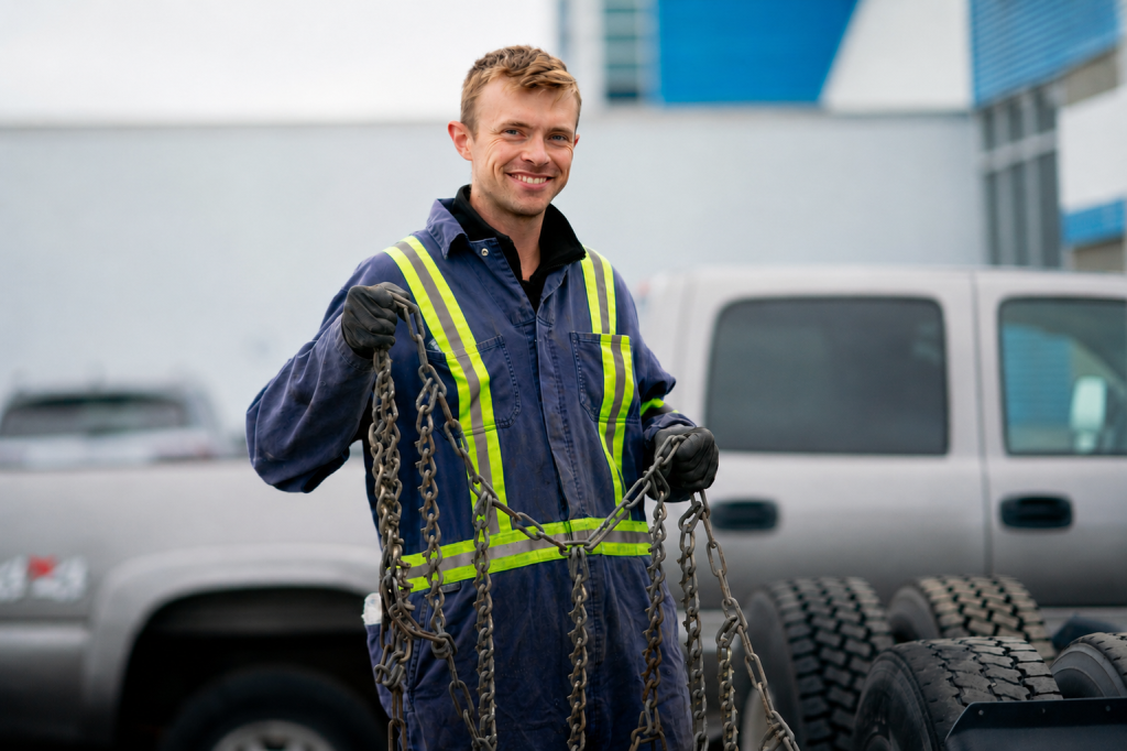 mechanic outside smiling